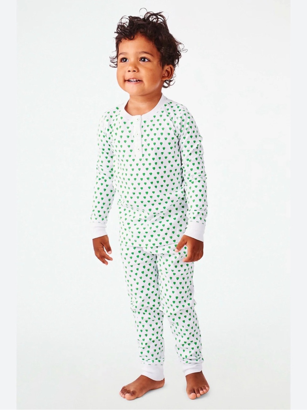 Roller Rabbit White Pajama Set with Green Heart Print